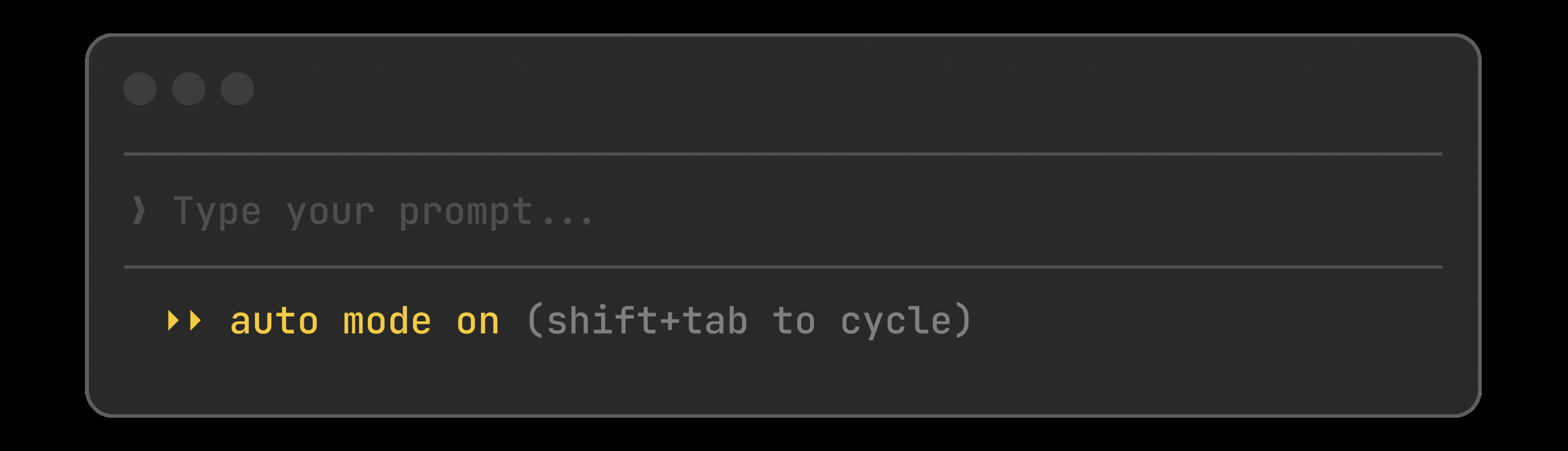 Claude Code prompt footer showing 'auto mode on (shift+tab to cycle)' indicator in yellow