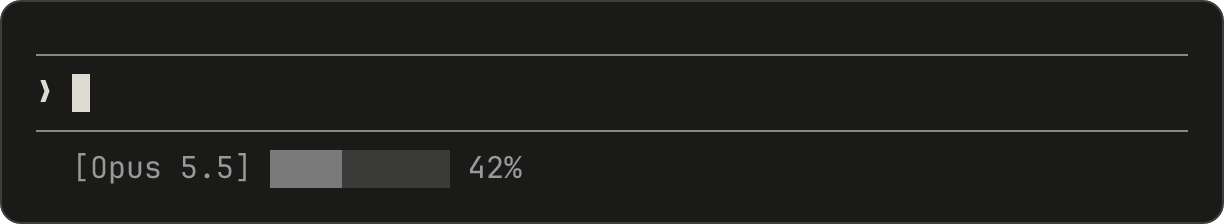 A status line showing model name and a progress bar with percentage