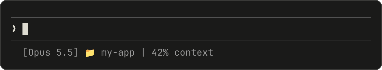A status line showing model name, directory, and context percentage