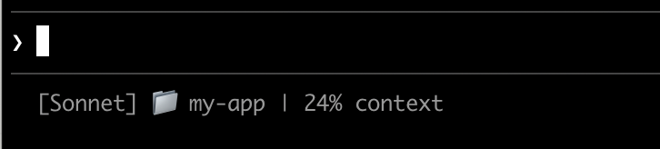 A status line showing model name, directory, and context percentage