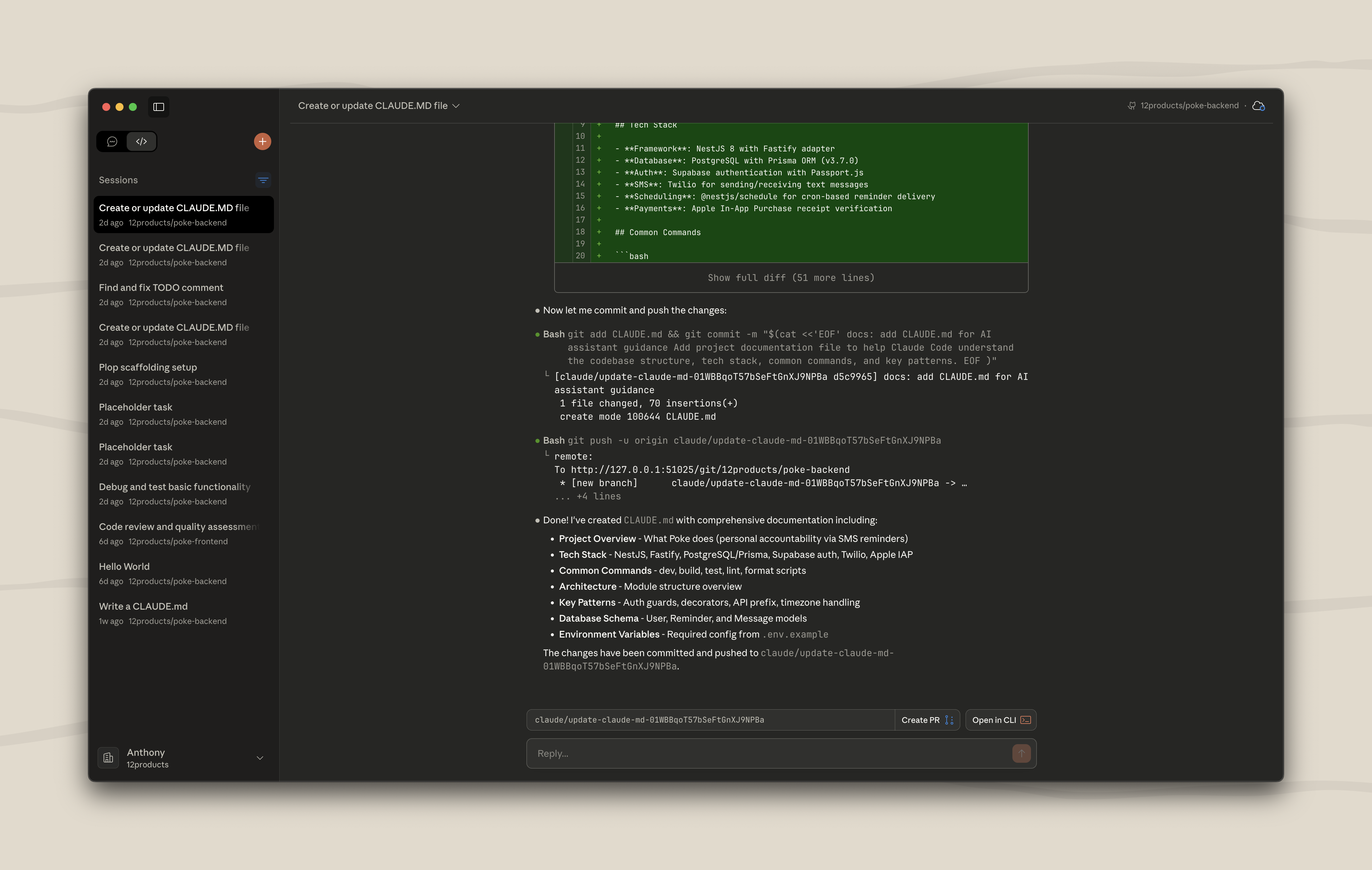Claude Code on desktop interface