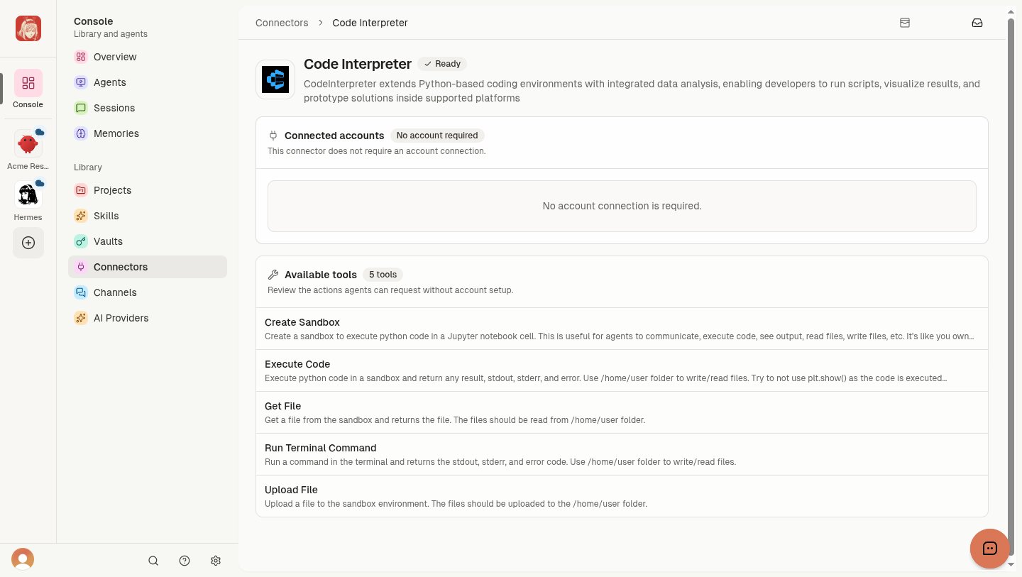 Code Interpreter ready with five tools and no account connection required