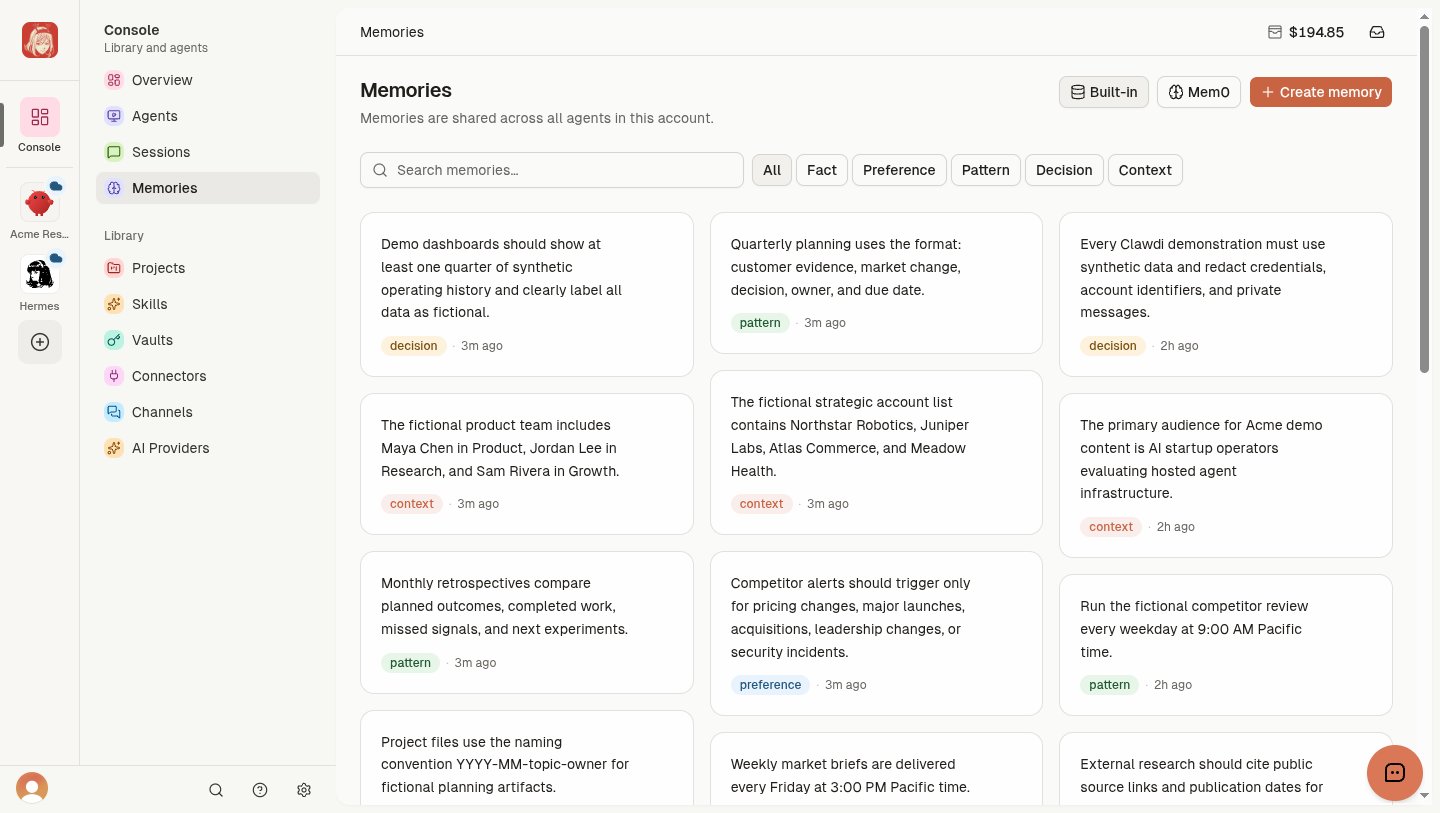 Synthetic Memories organized by facts, preferences, patterns, decisions, and context