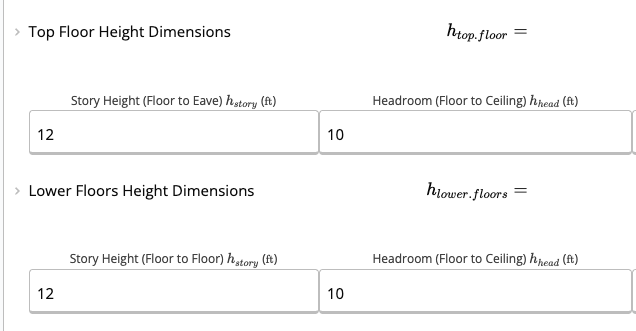 Project Defaults showing Story Height and Headroom fields for top floor and lower floors