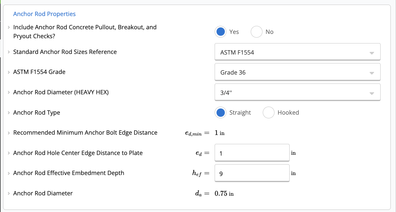 Base Anchor Rod Properties