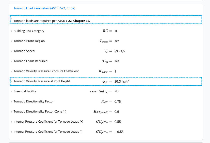 Tornado Load Parameters