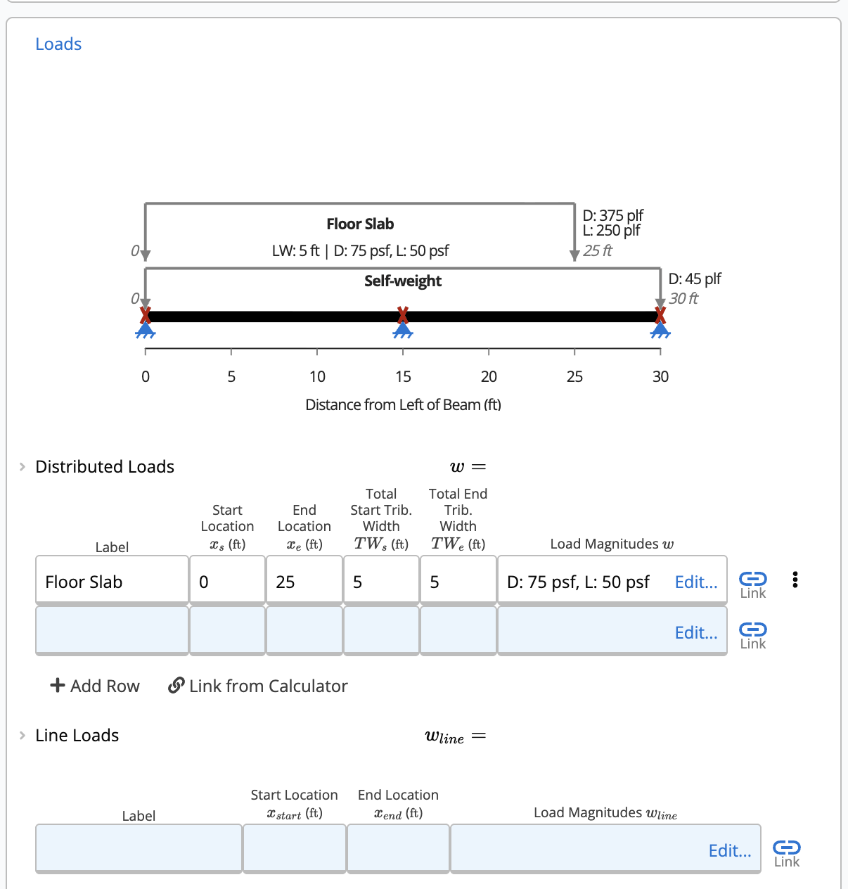 Loads Section Enter loads in the Load Section