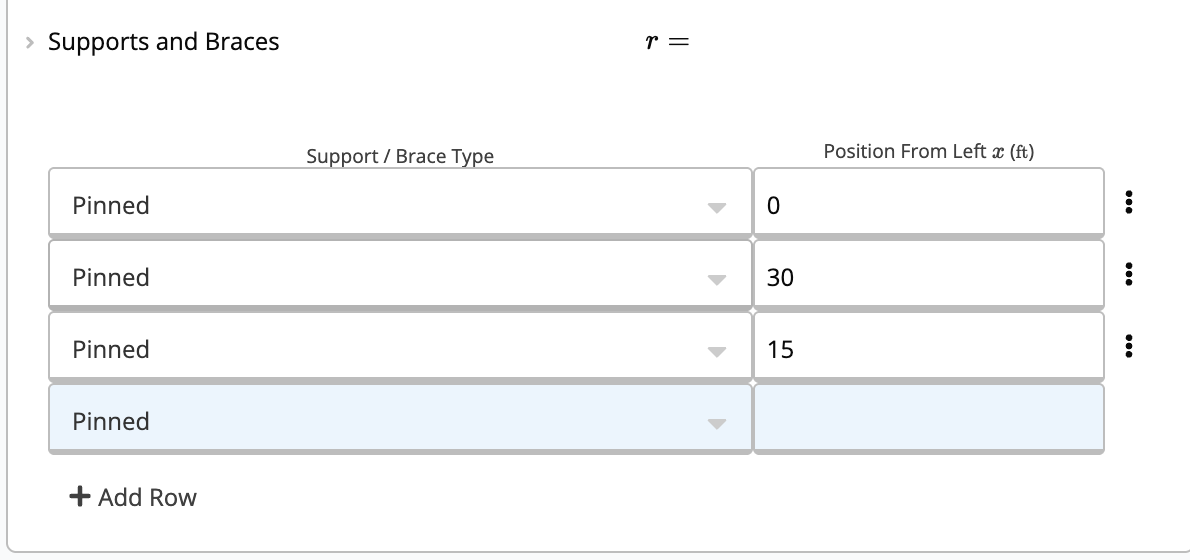 Supports and Braces Widget Define supports in the Supports and Braces widget