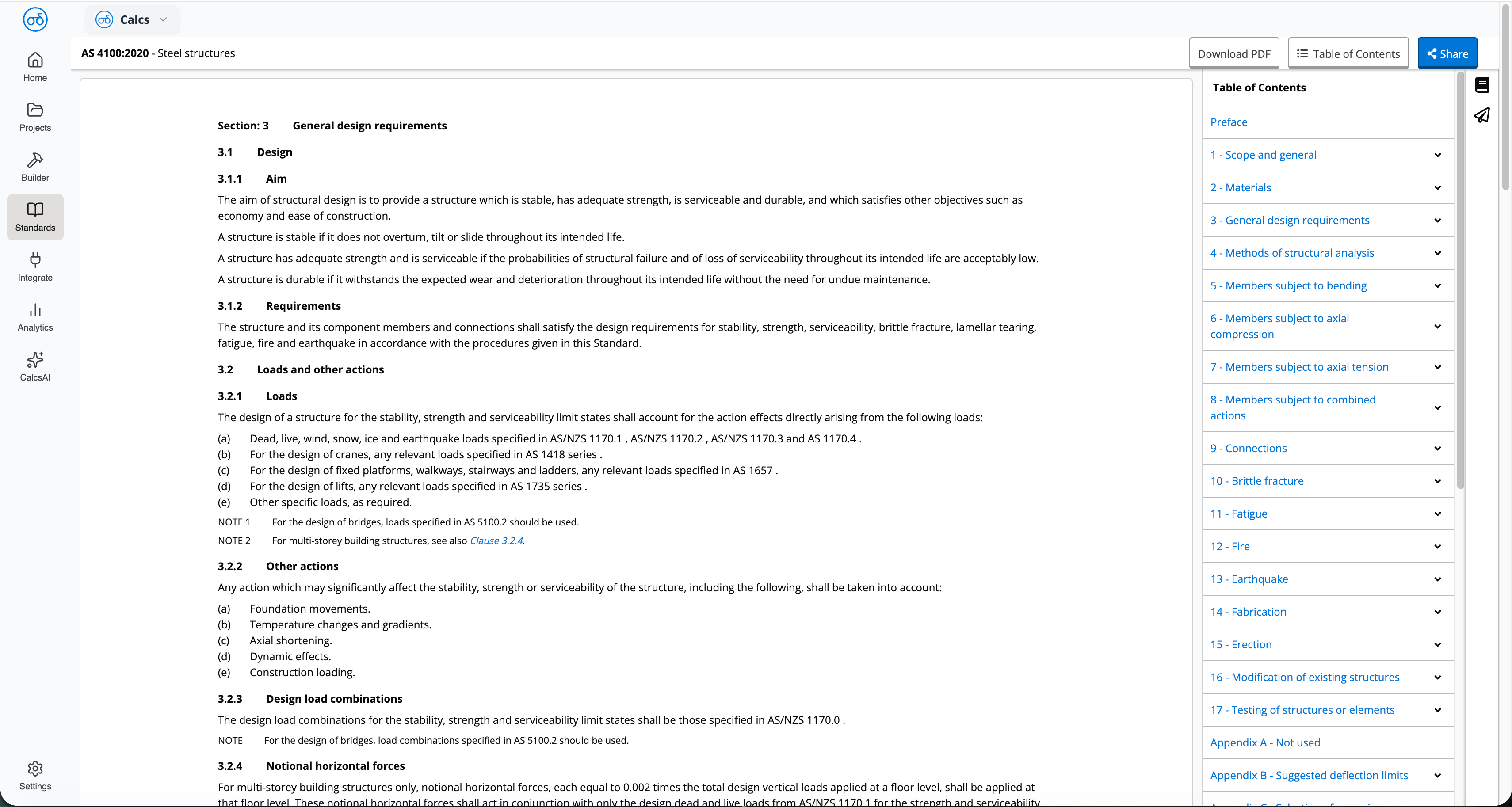 Download as PDF button in the top bar of a standard's page, next to Table of Contents