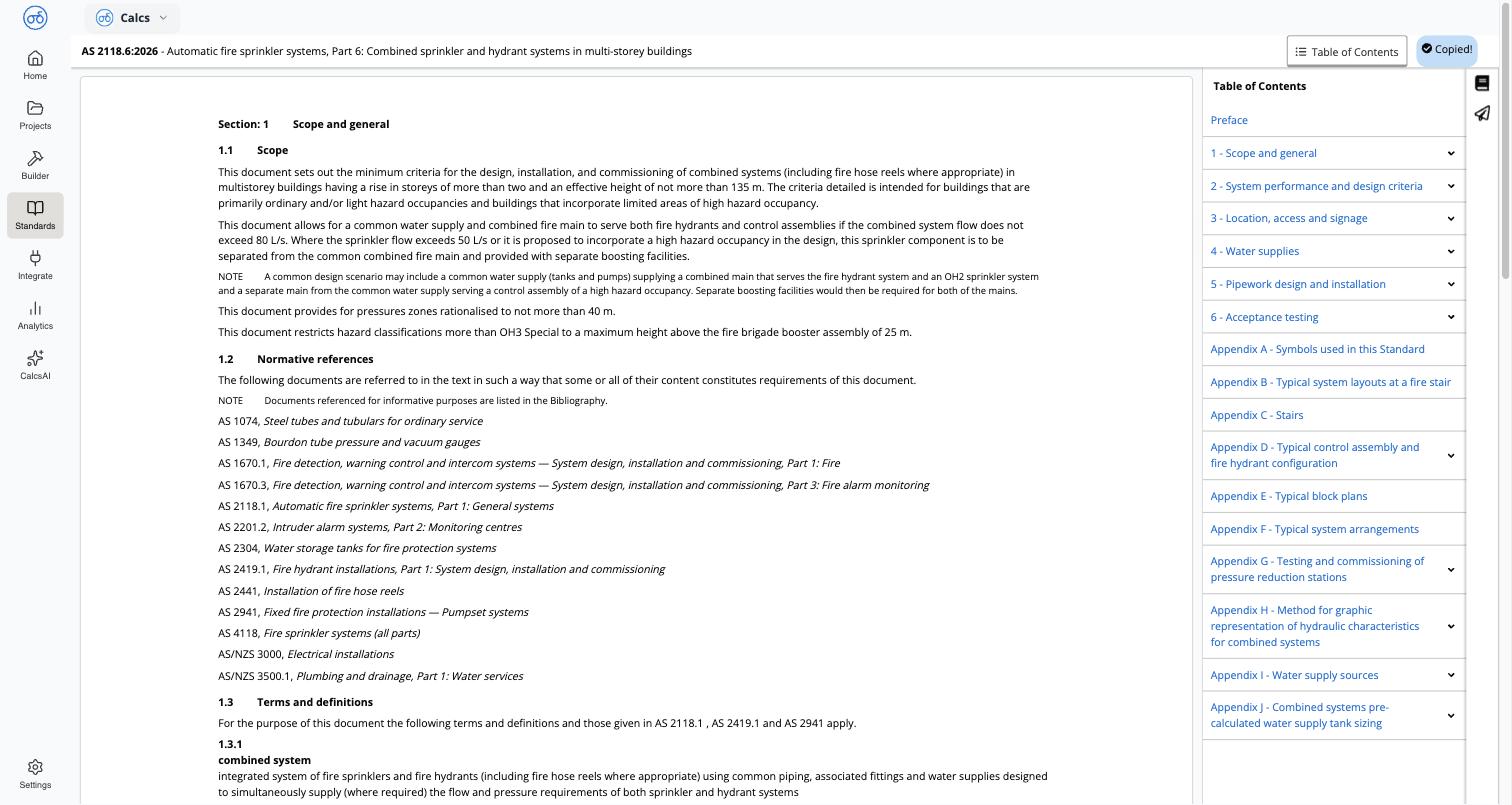 Share button at the top of the clause viewer showing the Copied! confirmation state