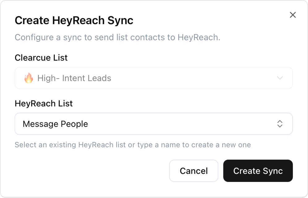Create HeyReach Sync from List