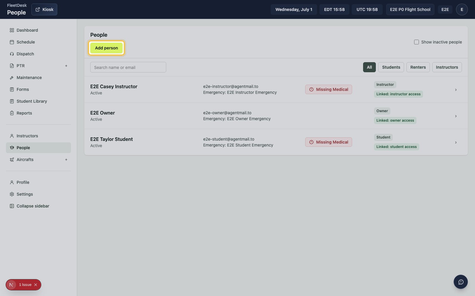 People page with Add person highlighted