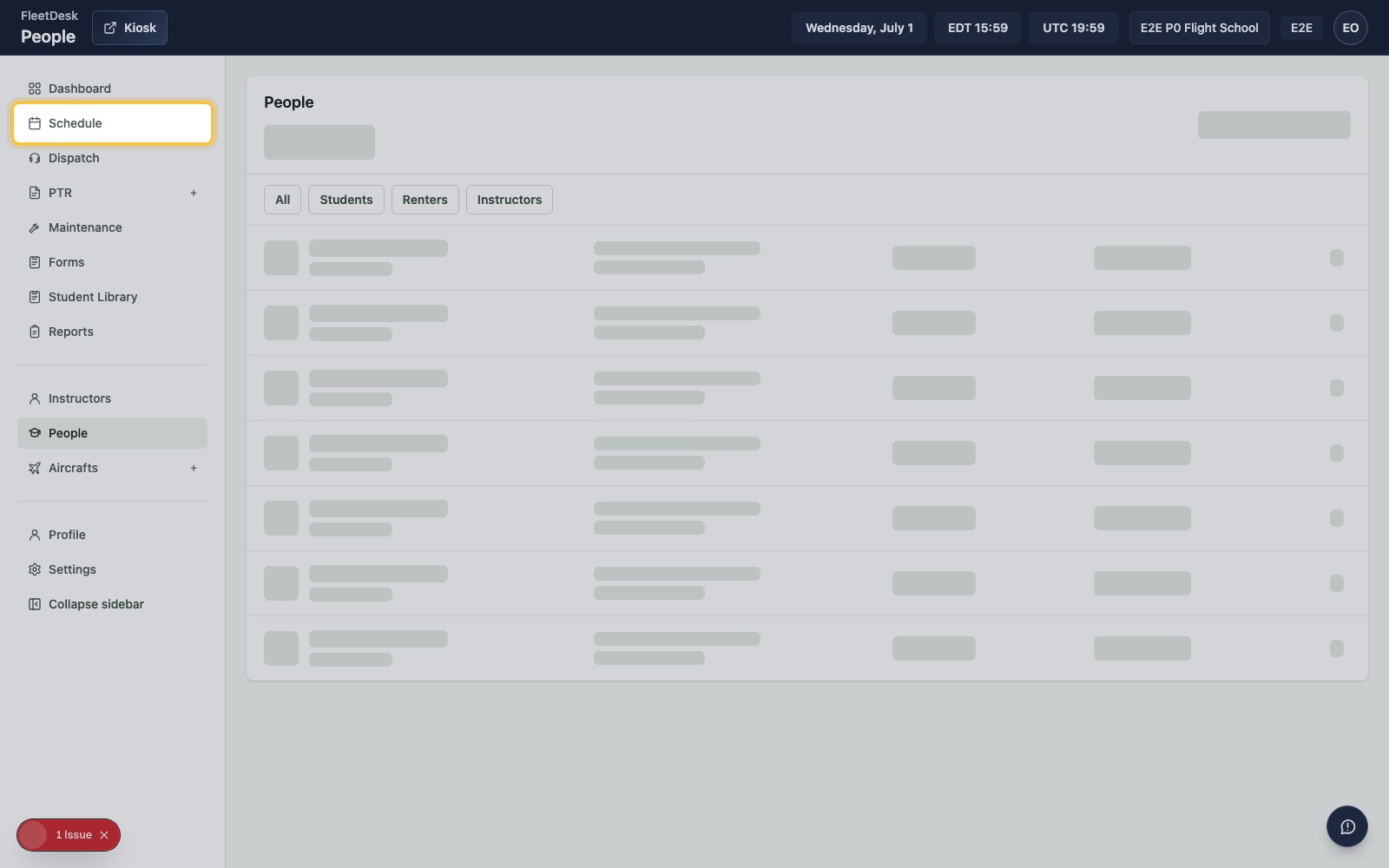 People page with the Schedule sidebar item highlighted