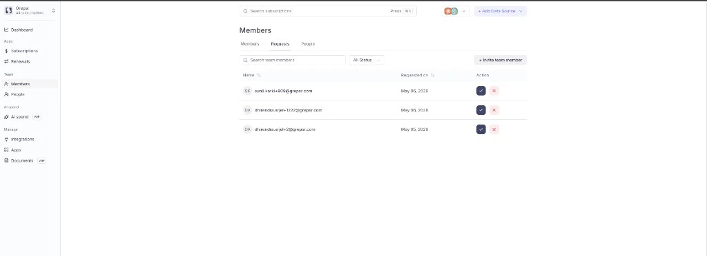 Members Requests tab showing pending join requests with approve and decline actions