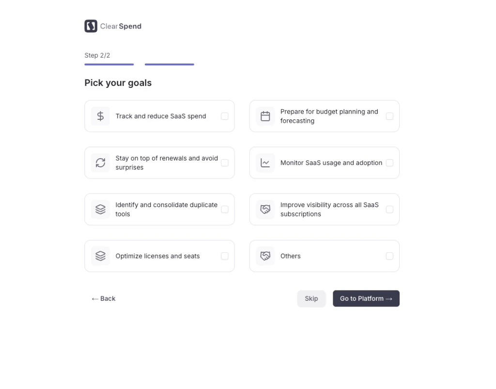 Onboarding Step 2 — pick your goals