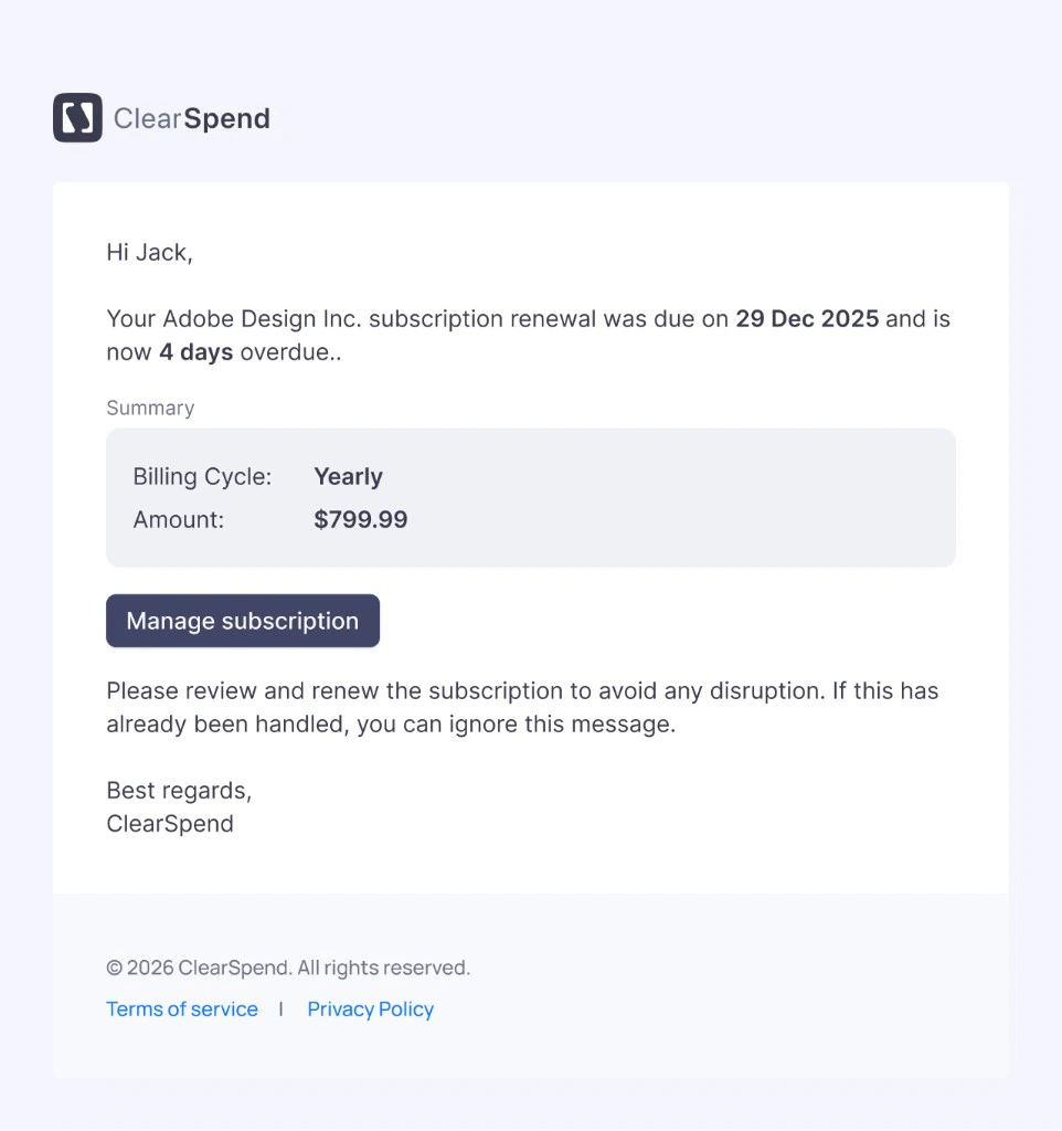 Renewal overdue notification email