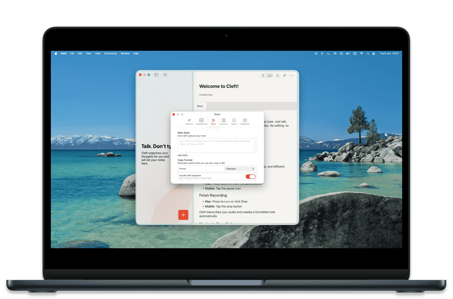 Style settings in Cleft for macOS on MacBook Air
