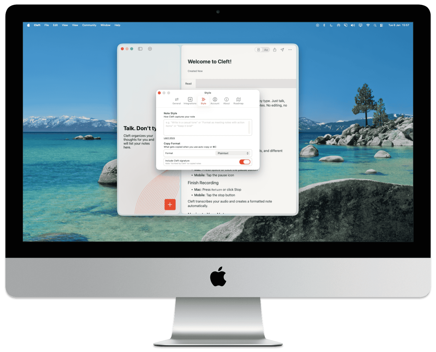 Style settings in Cleft for macOS on desktop Mac