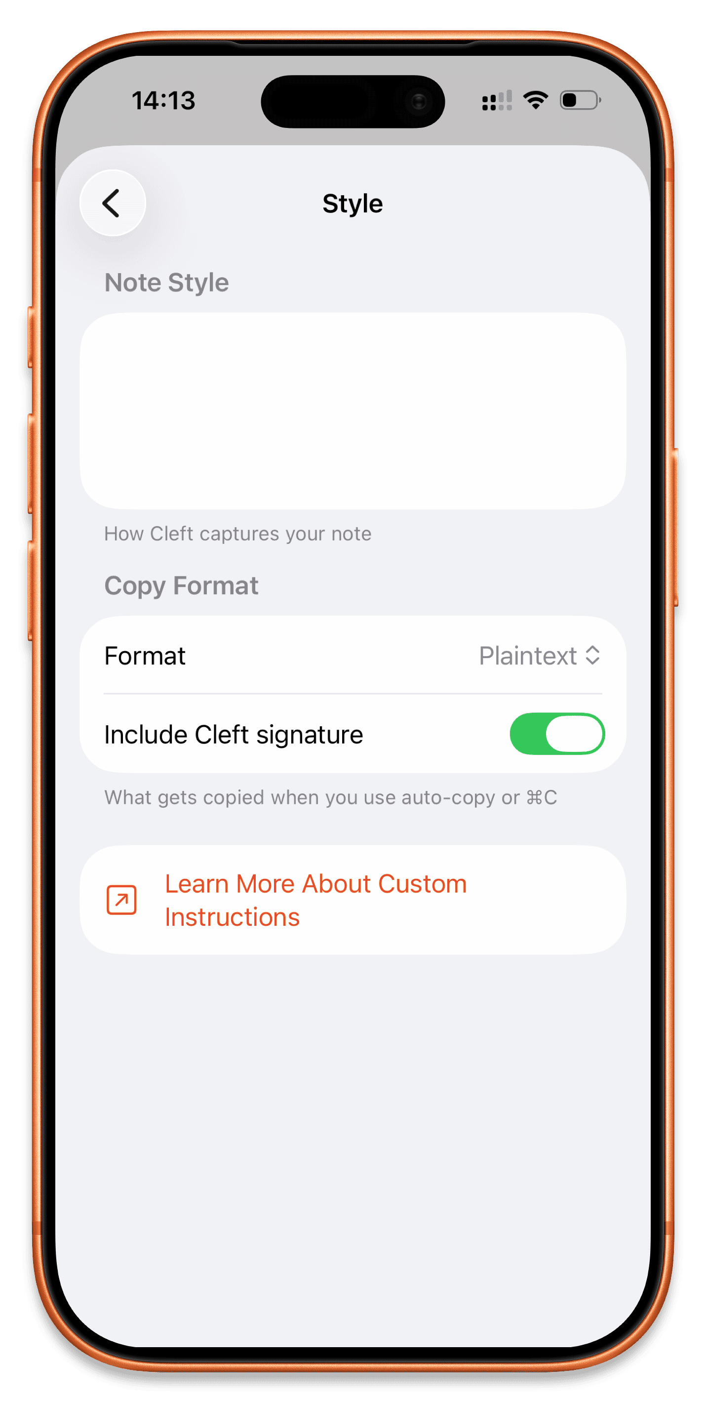 Style settings in Cleft for iOS