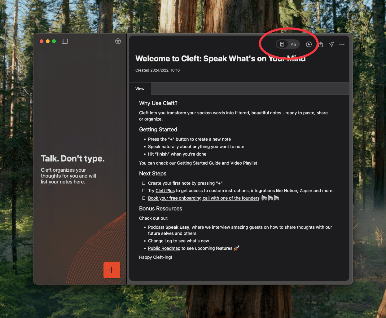 Transcriptions toggle in Cleft