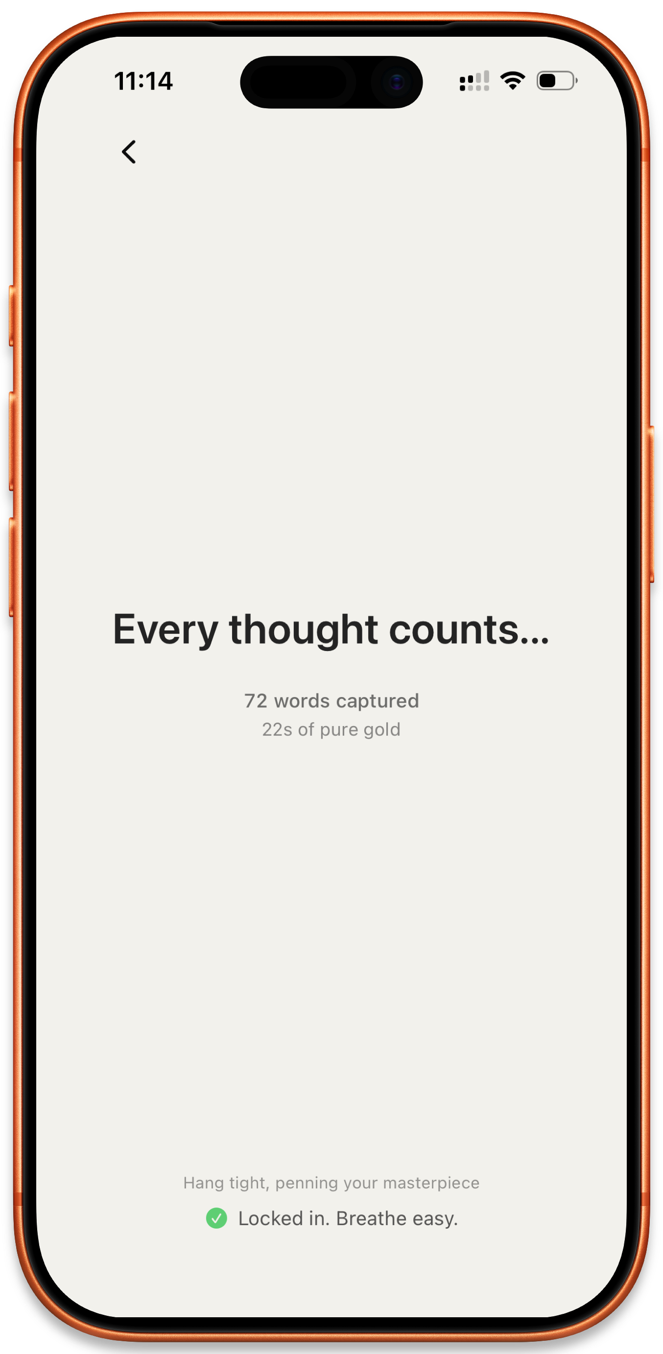 Cleft v1.12 on iOS showing the processing screen after a voice note