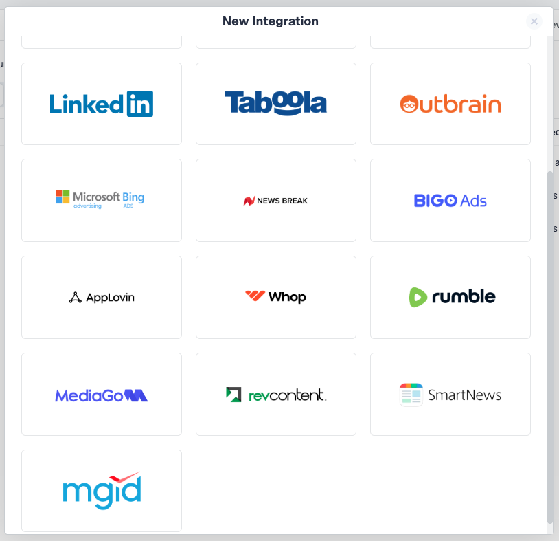 The New Integration picker with Whop among the cost integrations