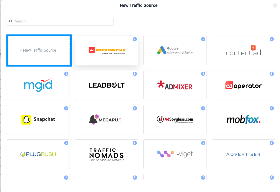 Click on + New Traffic Source (the first option listed)