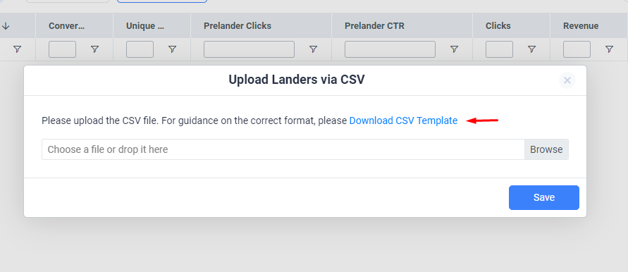 In the Upload Landers via CSV dialog, click on Download CSV Template to get a copy of the CSV template file you will…