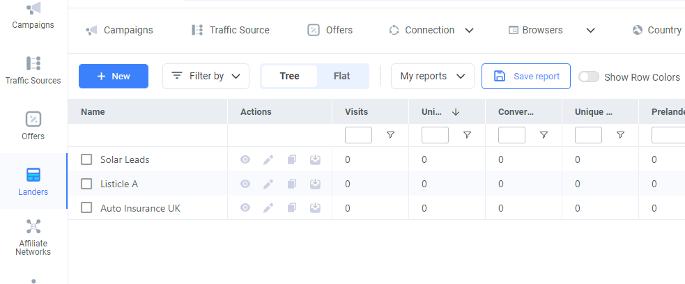 The Landing pages you've created with your CSV file will then display on the Landers dashboard