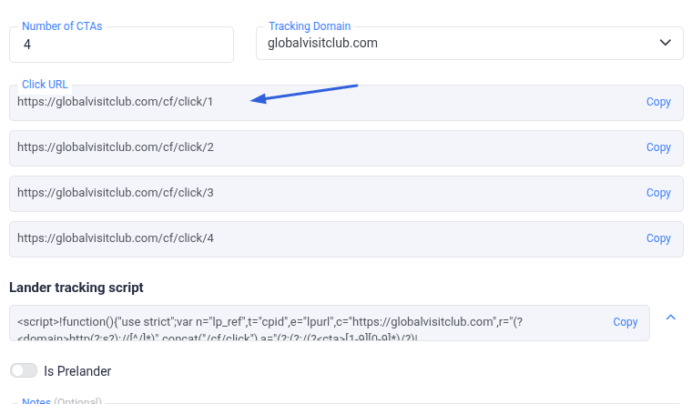 Example: If you’re redirecting visitors to 4 different offers, select 4 CTAs
