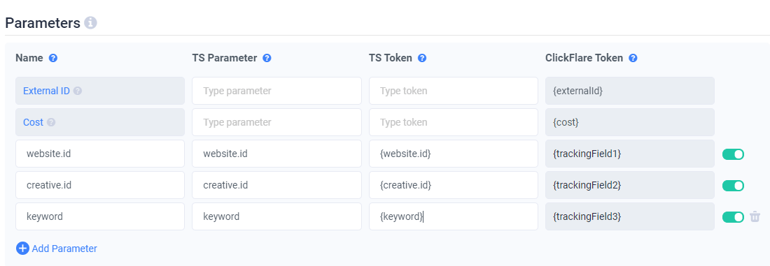 Map all the parameters to custom variables