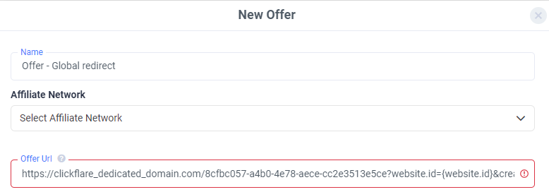Edit the redirect offer and replace your placeholder URL with the edited campaign URL. Save the edited offer