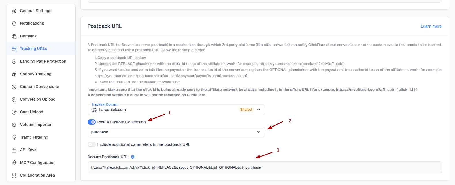 Example: Postback URL with Conversion Type