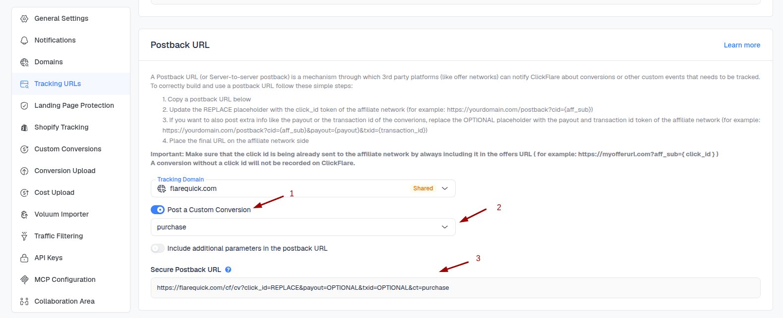 Example: Postback URL with Conversion Type