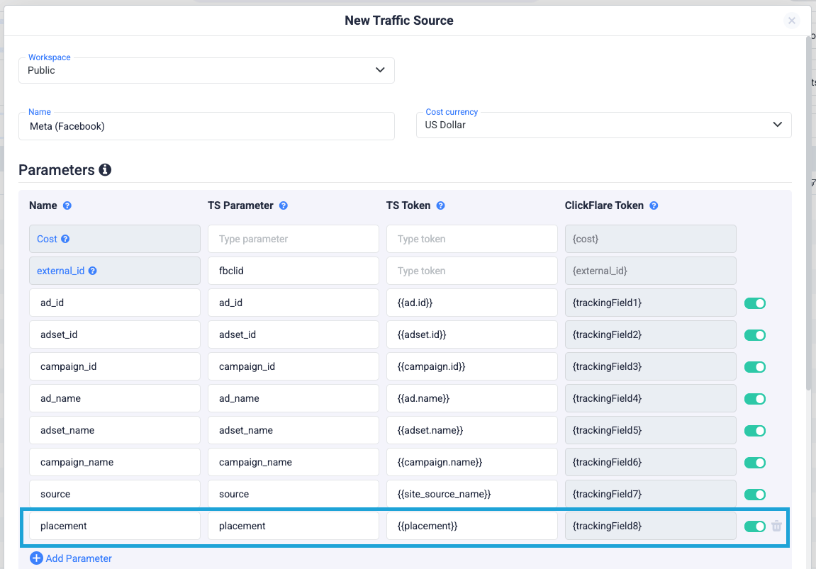 When a user clicks the ad, the traffic source replaces tokens with real values