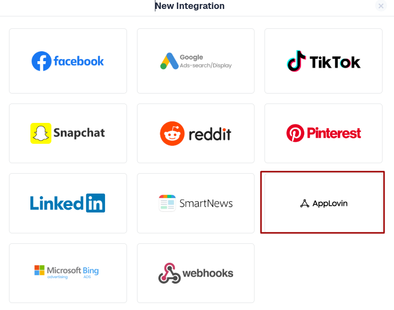 Select AppLovin from the list of available integrations