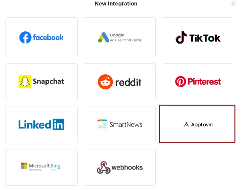 Select AppLovin from the list of available integrations