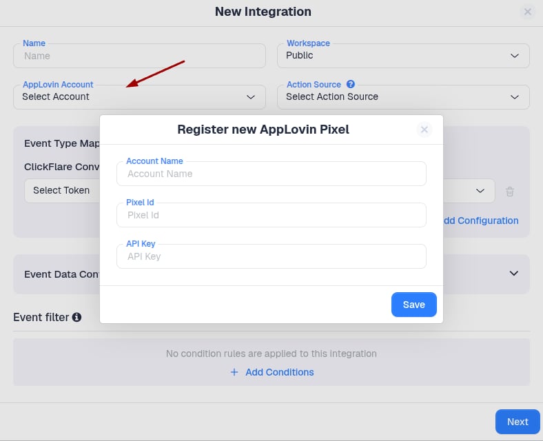 After entering the required information, configure the integration settings according to your tracking setup