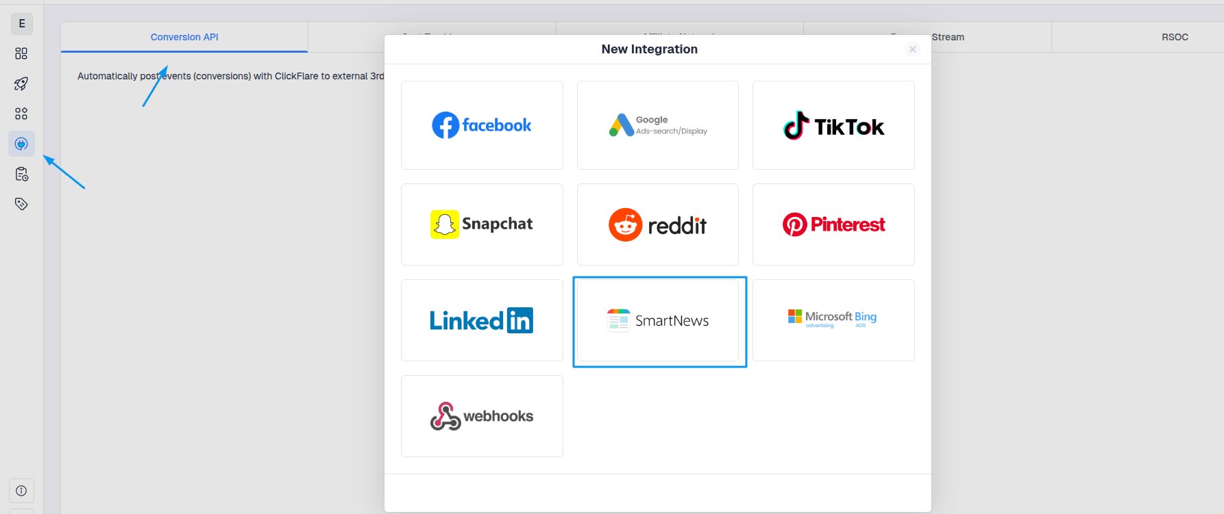 From the list of available integrations, select SmartNews