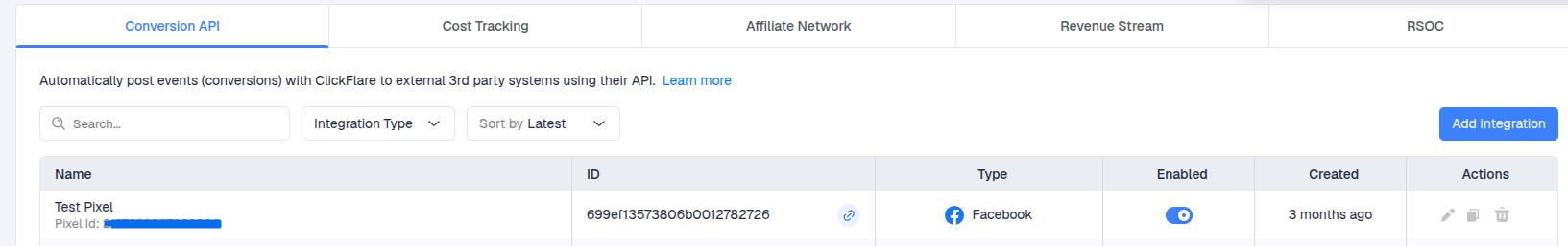 You’ll see the new integration appear under the Conversion API section