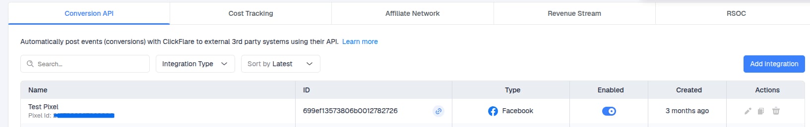 You’ll see the new integration appear under the Conversion API section