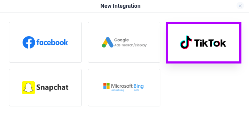 Select TikTok on the new integration window