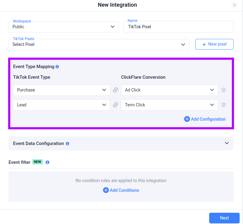 In the Event Type Mapping section, you can choose the Event Type (or action) you're posting back to TikTok. On the…