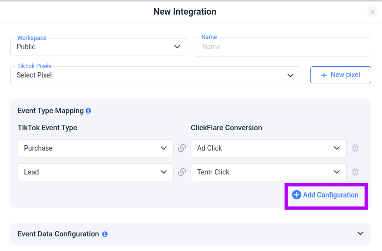 Click on Add Configuration if you want to add additional parameters to pass to TT. The more parameters you pass to TT…