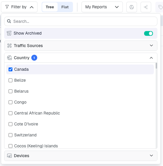 This filter also includes a Show Archived toggle at the top, which is off by default. Turn it on to include archived…