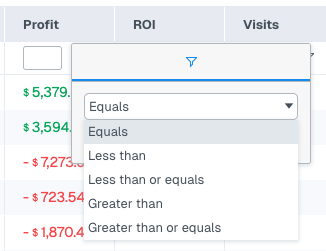 Every column header has a small filter (funnel) icon next to it. Clicking it opens an inline filter for that specific…
