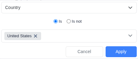 Click Apply to confirm. For example, if you choose Country - Is not - United States, this path will not receive traffic…