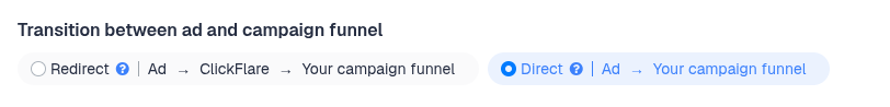Direct Tracking sends visitors directly to the destination without passing through a ClickFlare redirect