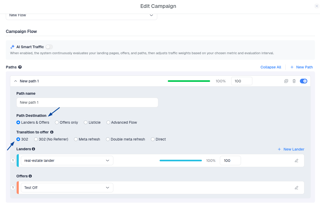 The offer(s) visitors should be redirected to after the landing page
