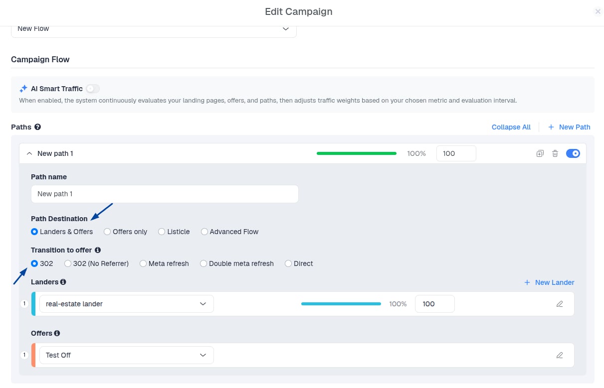 The offer(s) visitors should be redirected to after the landing page